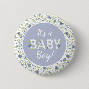 Baby in Bloom Shower Blue Vintage Flowers Boy 2 Inch Round Button