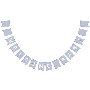 Baby in Bloom Shower Blue Vintage Flowers Boy Bunting Flags
