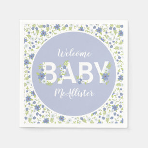 Baby in Bloom Shower Blue Vintage Flowers Boy Napkin