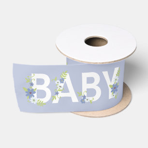 Baby in Bloom Shower Blue Vintage Flowers Boy Satin Ribbon