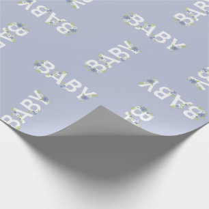 Baby in Bloom Shower Blue Vintage Flowers Boy Wrapping Paper
