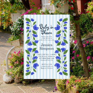 Baby in Bloom Shower Cute Blue Art Nouveau Floral Invitation
