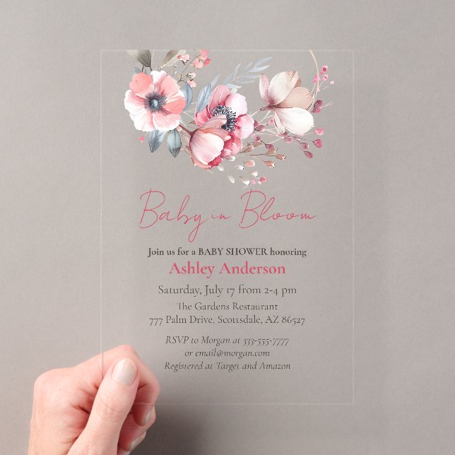 Baby In Bloom, Shower Invite Acrylic Invitation (Insitu (Handheld))