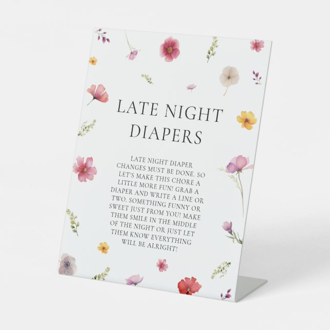 Baby in Bloom Shower Late Night Diapers Game Pedestal Sign (Front)