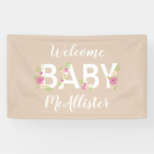 Baby in Bloom Shower Pink Vintage Flowers Girl Banner