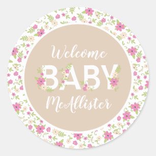 Baby in Bloom Shower Pink Vintage Flowers Girl Classic Round Sticker