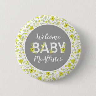 Baby in Bloom Shower Vintage Flower Gender Neutral 2 Inch Round Button