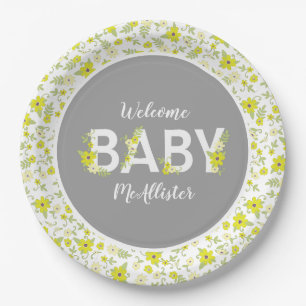 Baby in Bloom Shower Vintage Flower Gender Neutral Paper Plate