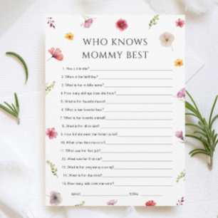 Baby in Bloom Shower Who Knows Mommy Game Card