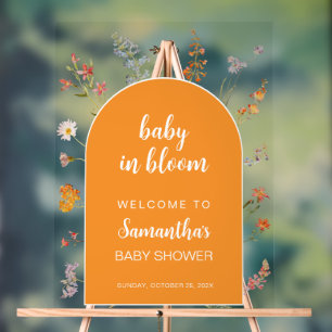 Baby in Bloom Shower Wildflowers Orange Welcome Acrylic Sign
