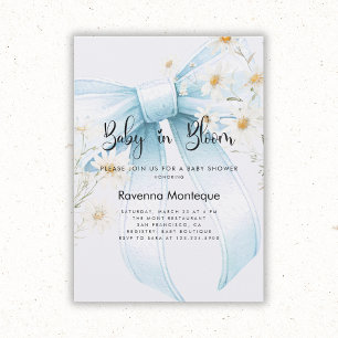 Baby in Bloom Soft Blue Floral Bow Baby Shower  Invitation