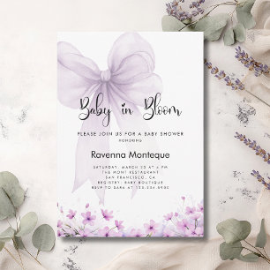 Baby in Bloom Soft Lilac Bloom Bow Baby Shower  Invitation
