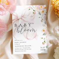 Baby In Bloom Soft Pink Bow Baby Shower Invitation