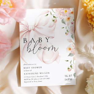 Baby In Bloom Soft Pink Bow Baby Shower Invitation