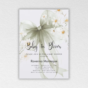 Baby in Bloom Soft Sage Floral Bow Baby Shower  Invitation