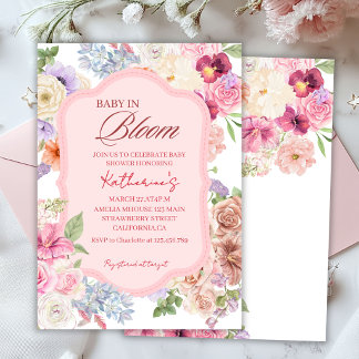 Baby in bloom spring floral girl baby shower invitation