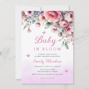 Baby In Bloom Spring pink Floral Girl Baby shower Invitation