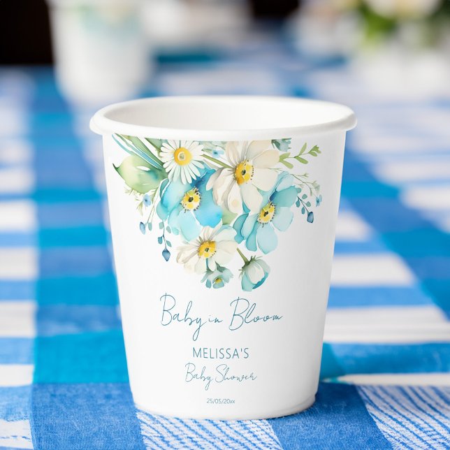 Baby in bloom spring summer baby shower tableware paper cups (Baby in bloom spring summer baby shower tableware personalized paper cups blue daisy wildflowers)