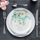 Baby in bloom spring summer baby shower tableware paper plate<br><div class="desc">Baby in bloom spring summer flowers baby shower personalized tableware template plates,  pastel blue and white buttercup daisies flowers for spring summer garden themed baby shower personalized party plates</div>