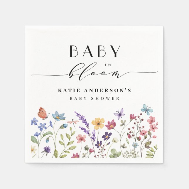 Baby in Bloom Spring Summer Floral Baby Shower Napkin (Front)