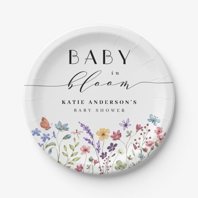 Baby in Bloom Spring Summer Floral Baby Shower Paper Plate (Front)