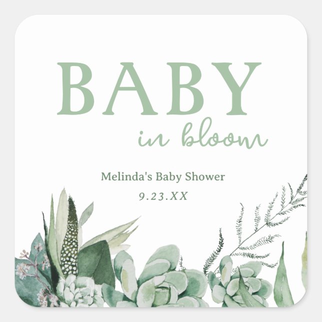 Baby in Bloom Succulent Square Sticker (Front)