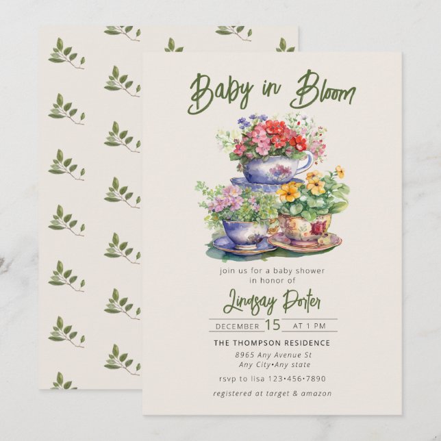 Baby in Bloom | Watercolor Baby Shower  Invitation (Front/Back)