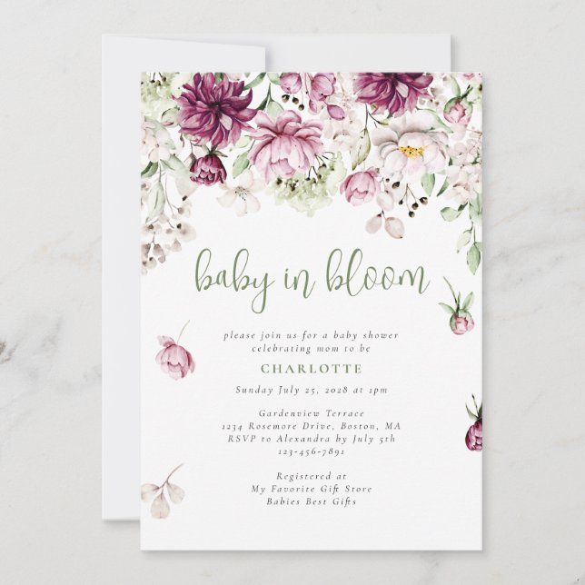 Baby In Bloom Watercolor Floral Baby Shower  Invitation (Front)