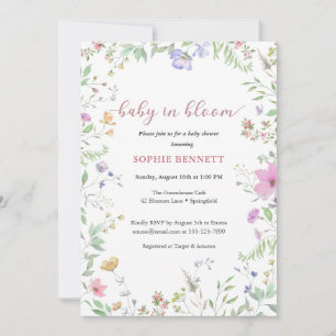 Baby in Bloom Watercolor floral Invitation