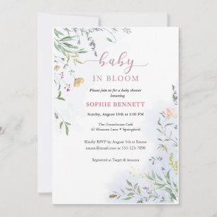 Baby in Bloom Watercolor floral Invitation