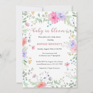Baby in Bloom Watercolor floral Invitation
