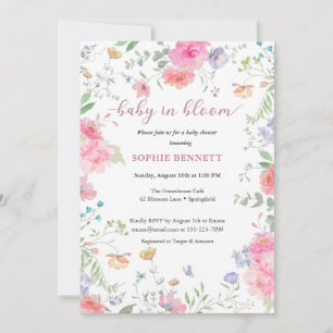 Baby in Bloom Watercolor floral Invitation