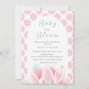 Baby in Bloom Watercolor Floral Lotus Pink Shower Invitation