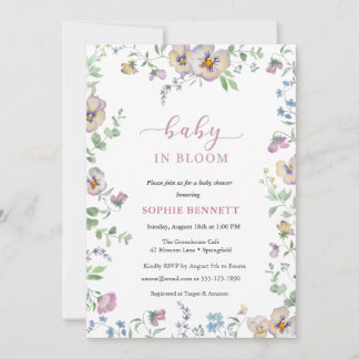 Baby in Bloom Watercolor  floral  Viola Invitation