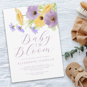 Baby In Bloom Watercolor Spring Floral Invitation