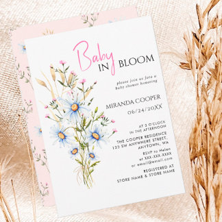 Baby In Bloom Watercolor Wildflower Baby Shower   Invitation