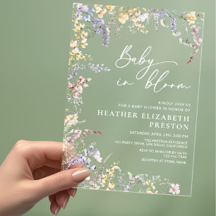 Baby In Bloom Wildflower Baby Shower Acrylic Invitations