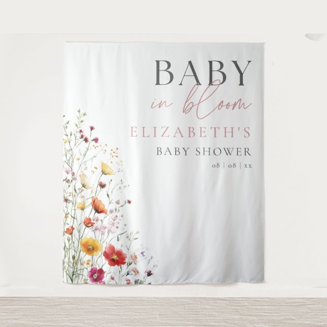 Baby In Bloom Wildflower Baby Shower Backdrop Tapestry (Front)