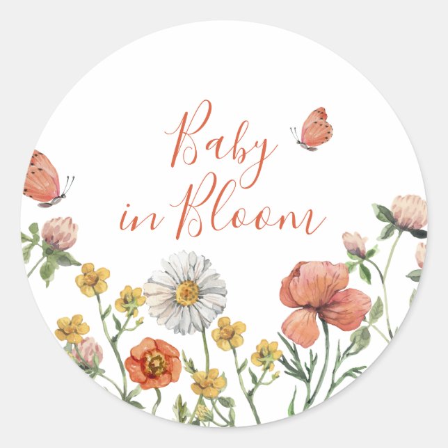 Baby in Bloom Wildflower baby shower Classic Round Sticker (Front)