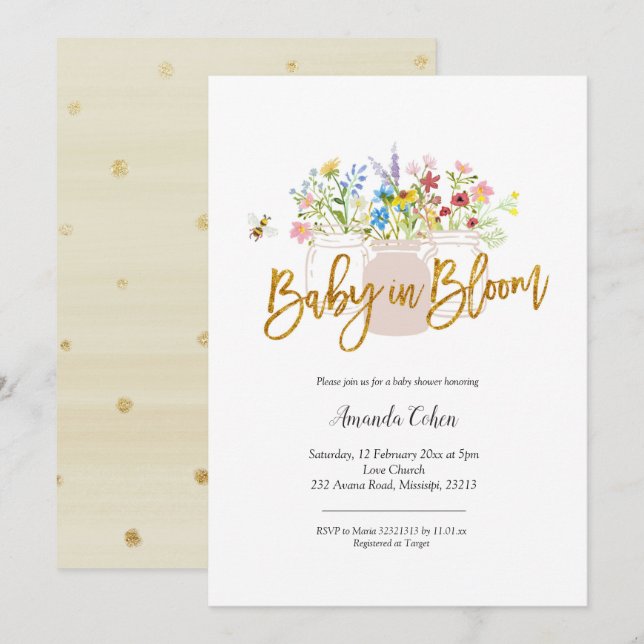 Baby in Bloom Wildflower Baby Shower Invitation (Front/Back)