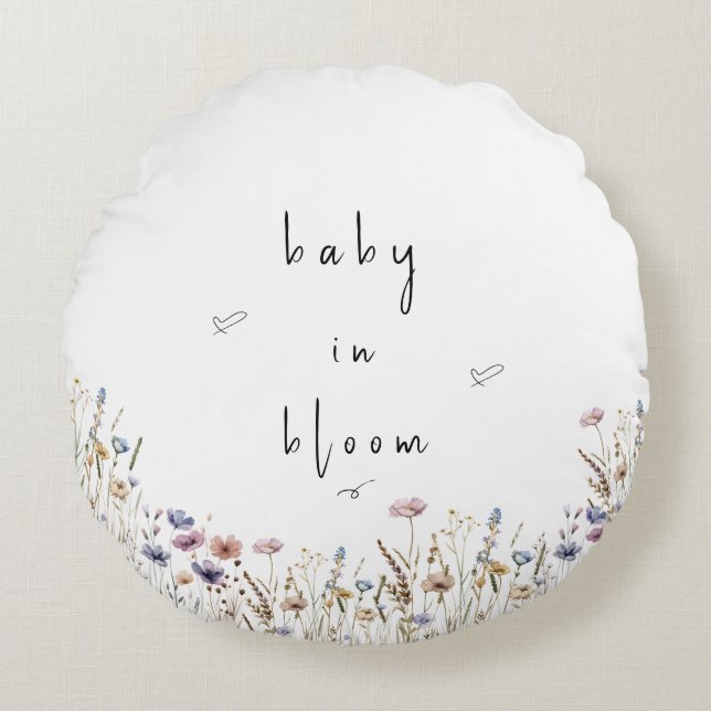 Baby In Bloom Wildflower Baby Shower Round Pillow (Front)