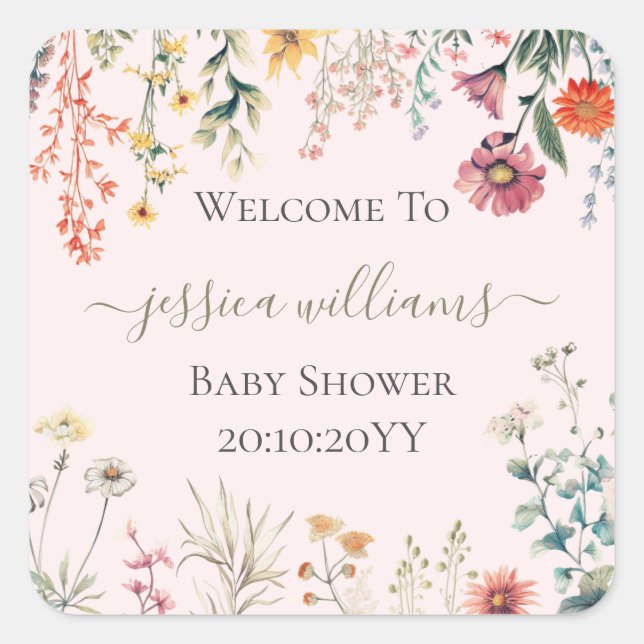 Baby in Bloom Wildflower Baby Shower Square Sticker (Front)