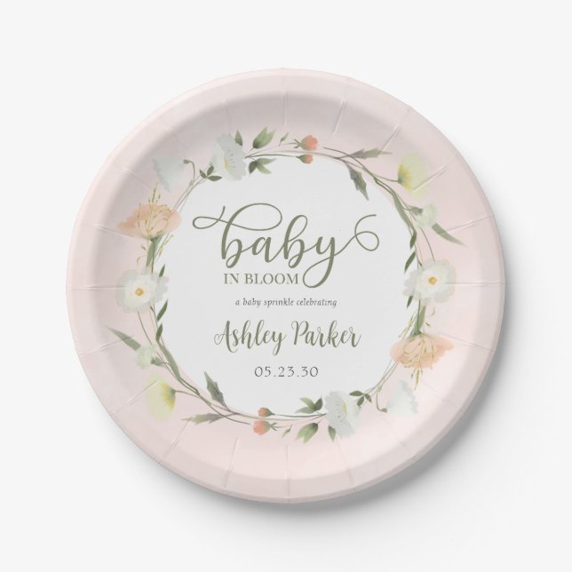 Baby In Bloom Wildflower Baby Sprinkle Paper Plate (Front)