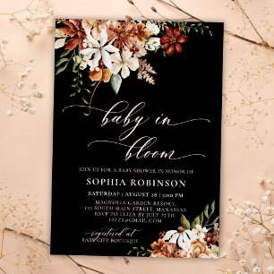 Baby in Bloom Wildflower Black Baby Shower  Invitation