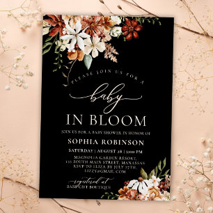 Baby in Bloom Wildflower Black Baby Shower  Invitation