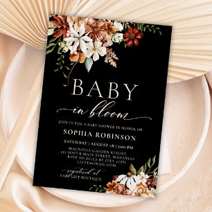 Baby in Bloom Wildflower Black Baby Shower  Invitation