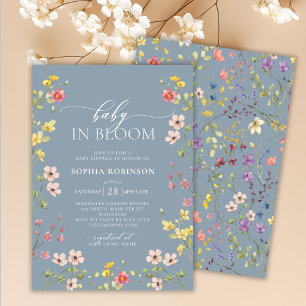 Baby in Bloom Wildflower Boho Blue Baby Shower  Invitation