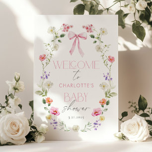 Baby in Bloom Wildflower Bow Baby Shower Welcome Poster