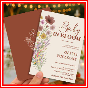 Baby in Bloom Wildflower Burnt Orange Baby Shower Invitation