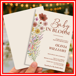 Baby in Bloom Wildflower Burnt Orange Baby Shower Invitation